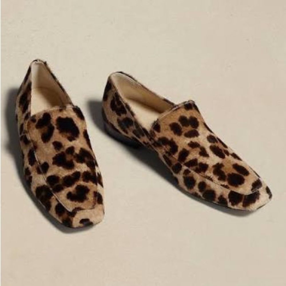 NWT Banana Republic Luz Haircalf Leather Leopard Print Loafers (New in box)